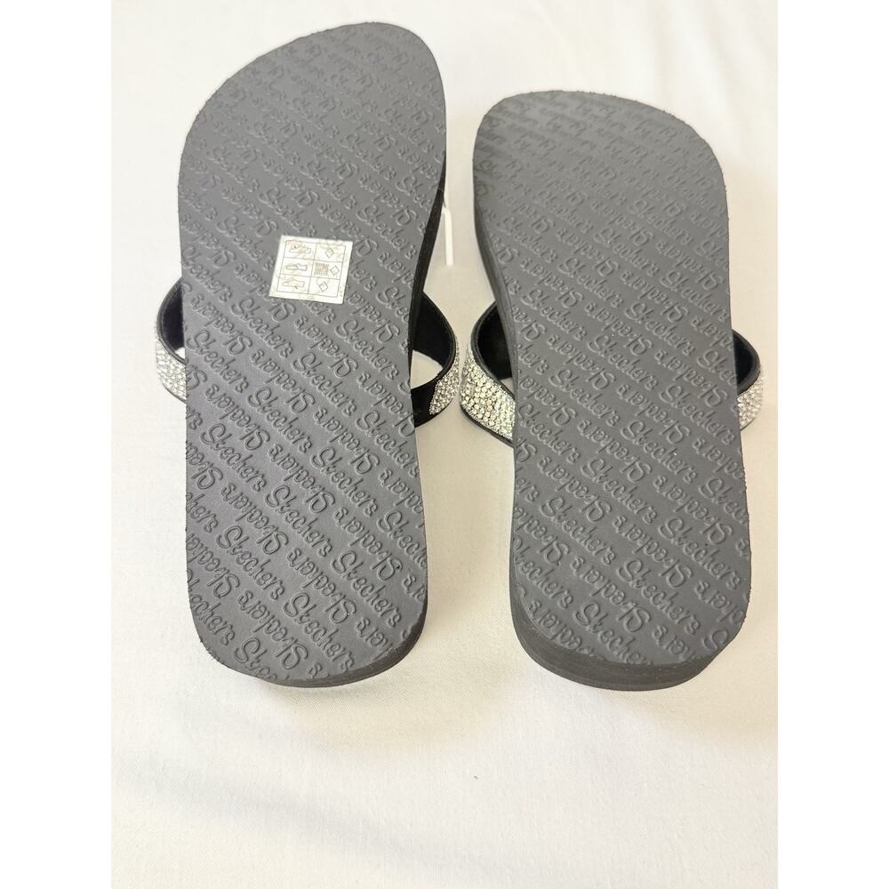 SKECHERS Yoga Foam Black & Silver Jeweled Rhinestone Flip Flop Sandals Size 9 - Picture 7 of 8